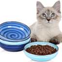 Selamica Ceramic Cat Food Bowl Set of 3, 5.6 Inch Wide Shallow Cat Bowls/Dishes for Food and Water, Vintage