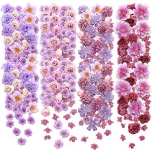 Geosar 120 Pcs Small Flowers for Crafts Spring Mini Faux Flowers Artificial Silk Fabric Floral Daisy Peony Floral Decorations DIY Wreath Accessories for Wedding Home Decor(Purple,Coquette Style)