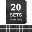 3 Ring Binder Dividers with 5-Tabs for Letter Size, 1/5 Cut, 3-Hole Punched, Write & Erase Plastic Binder Dividers Extra Durable Section Index Dividers for Binders, Pack of 20 Sets, 100 Dividers Total