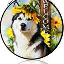 Stained Glass Suncatcher Dog Husky Welcome Sign Handmade Window Hangings Colored Glass Suncatcher Crafts Kits for Home Decor Gift for Pet Lover Memorial Wife Friend Family 6.3in