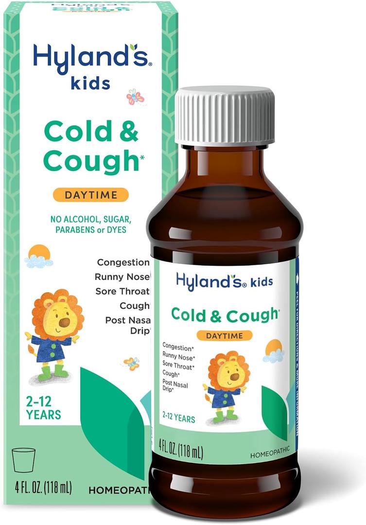 Hyland's Kids Cold and Cough, Daytime Cough Syrup Medicine for Kids Ages 2 and up, Decongestant, Sore Throat Relief, Natural Treatment for Common Cold Symptoms, 4 Fl Oz