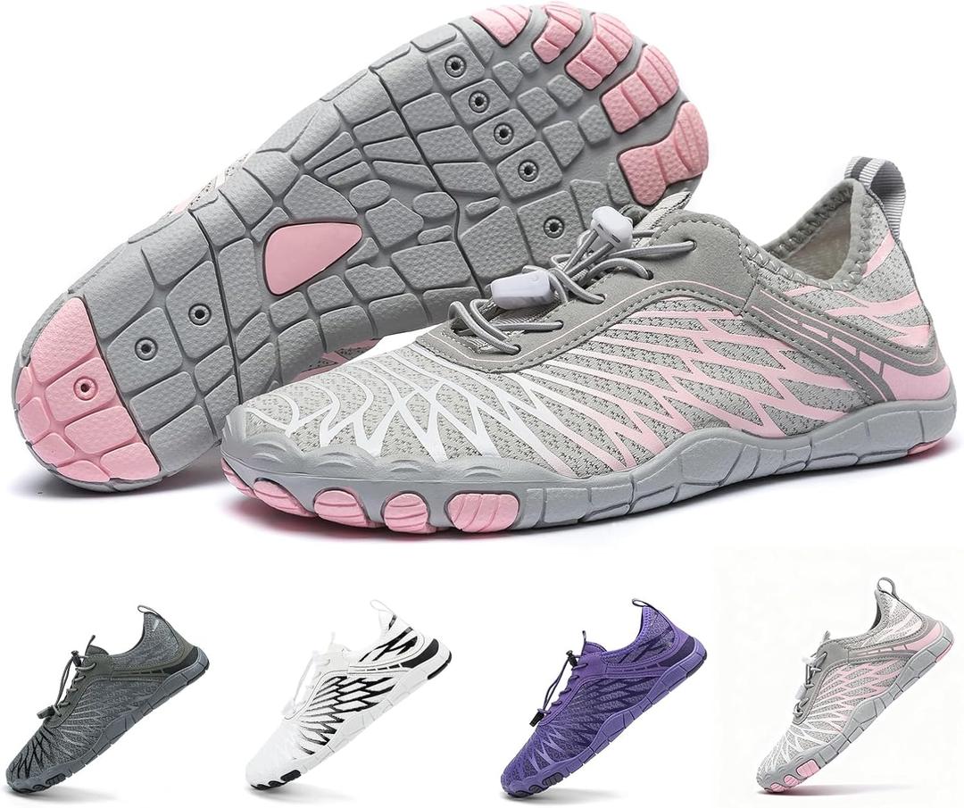 Hike Barefoot Shoes for Women Men Breathable & Non-Slip Athletic Footwear Wide Toe Water Shoes,Designed for Walking,Running&Swimming (Grey_pink) Size 40