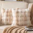 Joyouth Pack of 2 Thick Plush Throw Pillow Covers Fluffy Wave Faux Fur Decorative Cushion Covers Soft Wool Pillowcase for Sofa Couch Livingroom 16x16 Inch White Beige