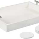 Serving Tray 16.5X 13 Deluxe Wooden Ottoman Tray, Coffee Table with Polished Silver Metal Handles-4 Round Coasters Included, White