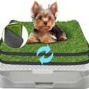 2Pack 18"x14" Artificial Dog Grass Potty Pad with Tray Rubber Backing | Gray Reusable Washable Pee Pad Holder, Portable Non-Slip Training Litter Box for Small Dogs Indoor Potty Training