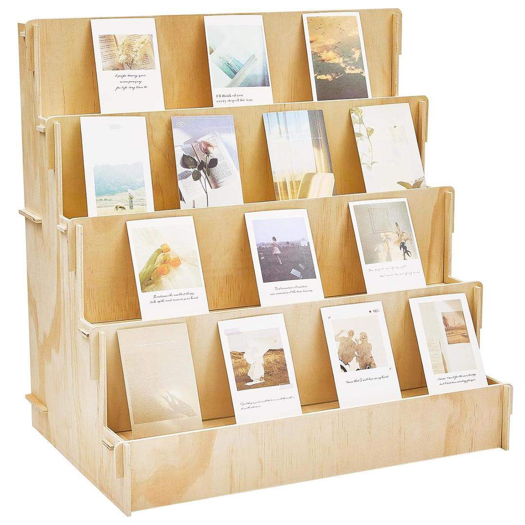 Barydat Wooden Card Display Stand Stationary Organizer Sticker Stand for Vendor Crafts Greeting Card Organizer Rack Retail Display Holder(23.23 x 14.96 x 22.44 Inch (4 Tier),Wood)