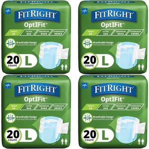 FitRight OptiFit Extra Adult Briefs, Incontinence Diapers with Tabs, Moderate Absorbency, Large, 44 to 56", 80 count