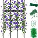 Garden Trellis Frame for Climbing Plants Outdoor | 65 Inch PE-Coated Metal Pipes & Plastic Grids Rose Wall Trellis | Rustproof Privacy Screen Plant Support Frame for Flowers Vines Vegetables Indoor