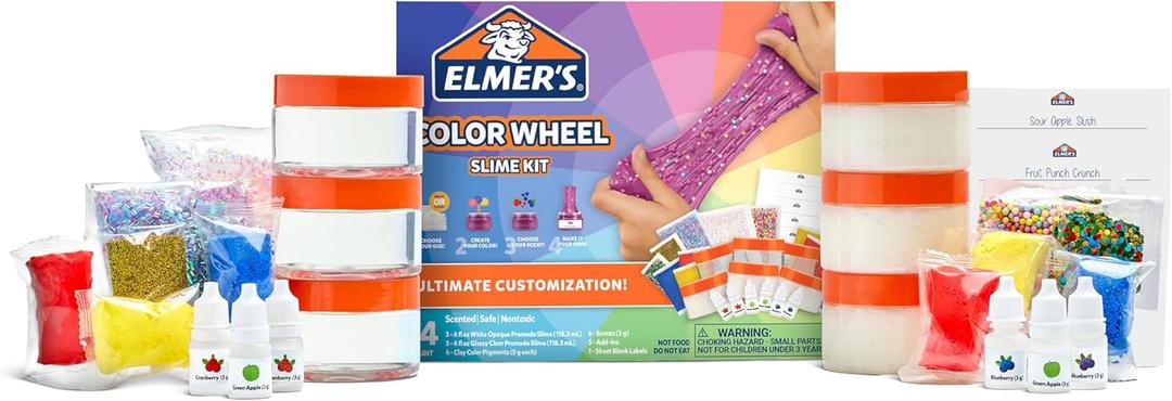 Elmer's Color Wheel Slime Kit, Includes Elmer's GUE Premade Slime, Clay Color Pigments, Scents, Sheet Labels, 24 Piece Kit