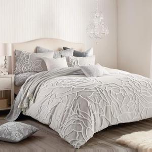 Peri Home 100% Cotton 3-Piece Comforter and Sham Set (Grey Chenille Rose, King)