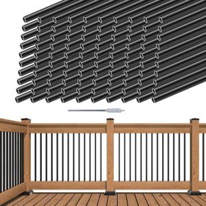 Muzata 100Pack 32" Aluminum Deck Balusters Round Black Deck Railing Stair Porch Staircase Spindles 3/4" Diameter Hollow for Railing Fencing Porch Stair WT15