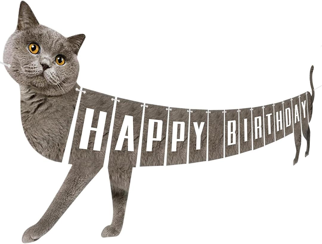 Cat Happy Birthday Banner, Unique Cat Body Birthday Bunting Banner Flag Garland for Party Carnival Party Decorations Supplies