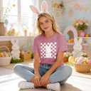 Easter Bunny Shirt for Women - Cute Graphic Tee with Bunny Easter Eggs, Funny Casual T-Shirt for Spring Tops (Pink, XL)