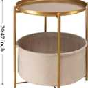 danpinera Round Side Table with Fabric Storage Basket, Metal Side Small Bedside Table Nightstand with Removable Tray Top for Living Room, Bedroom, Nursery, Bathroom, Gold