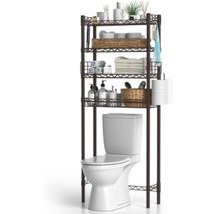 4-Tier Over Toilet Storage Shelf, Bathroom Organizer With Adjustable Freestanding Shelves, Space Saver Rack Above Toilet, Espresso