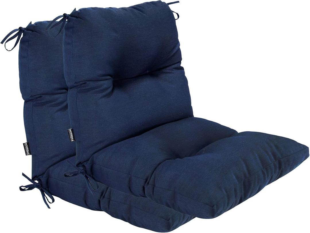 Outdoor Chair Cushions, Fade Resistant Replacement Tufted Cushion for Patio Dining Chair, Set of 2 Navy Blue