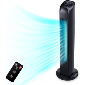 Uthfy Oscillating Tower Fan for Bedroom, Portable Standing Fan with Remote, 3 Modes 3 Speeds, 7.5H Timer, 120° Quiet Cooling for Living room, Office, Black