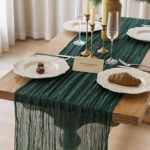 Keketoarrange Emerald Green Table Runner Sheer Table Runner Summer French Country Decor Rustic Gauze Bali Yarn Cheesecloth 120 Inch 10 FT Cheese Cloth for Wedding Baby Shower Bridal Shower Party