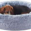 33 inches Donut Dog Bed for Medium Large Dogs,Calming Fluffy Round Pet Bed with Removable & Washable Cover,Fits up to 65 lbs Pets(Dark Blue,M Plus)