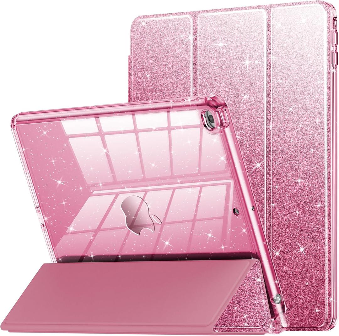 INFILAND Case for iPad 6th/5th Generation 9.7 Inch 2018/2017, iPad Air 2 Cute Glitter Clear Protective Cover for Kids, Girls, Woman, with Pencil Holder (Pink)