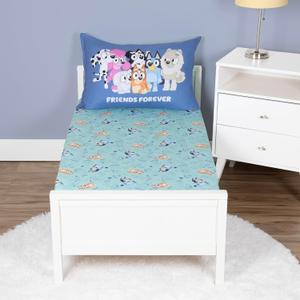 Bluey Sheet Set - Fits Toddler Bed or Crib Mattress - Fitted Sheet and Pillow Case, Green