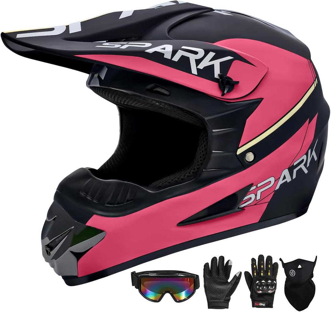 Youth Motocross Helmet for Kids - DOT Approved Full Face Off-Road Mountain Bike ATV Dirt Bike Safety Gear With Goggles, Gloves, and Mask, XL