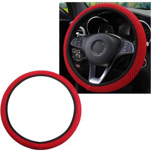 Elastic Steering Wheel Cover, 15"15" Comfy Breathable Stretch Steering Wheel Protector, Ice-Silk Cloth Polyester Steering Wheel Cover for Men Women, Car Accessories (Red)