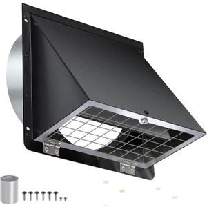 6 Inch Hooded Wall Vent with Mesh and Damper,6'' Exhaust Vent Cover,6in Dryer Vent Cover Outside Metal Wall Exhaust Duct Cap for Kitchen Range Hood/Bathroom Exhaust/Laundry-Galvanized Steel,Black