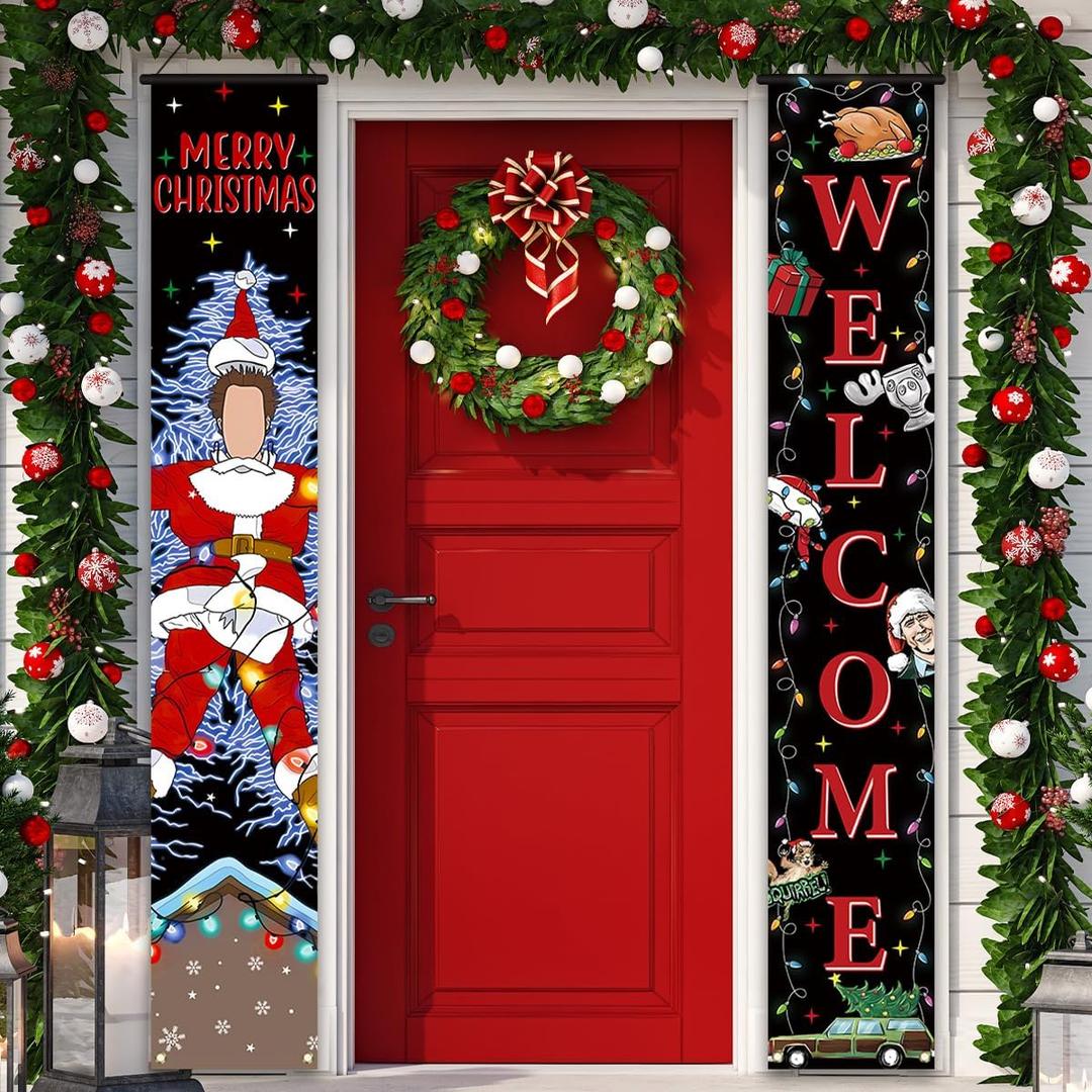 Christmas Vacation Banner Red and Green Vaction Xmas Welcome Sign Winter Seasonal Holiday Hanging Decor Merry Christmas Decorations for Home Party