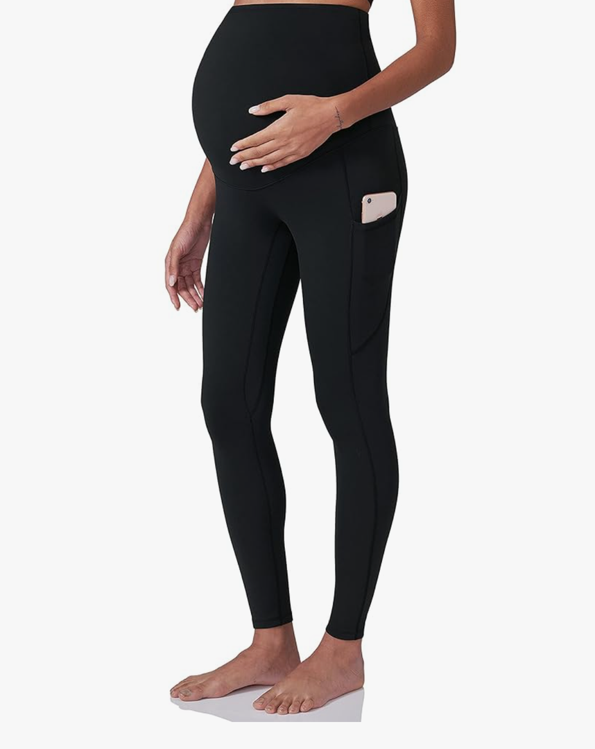 POSHDIVAH Women's Maternity Workout Leggings Over The Belly Pregnancy Yoga Pants with Pockets Soft Activewear Work Pants, M