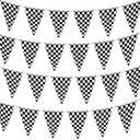 Checkered Flags Black and White Pennant Racing Banner | NASCAR Theme Party Decoration Plastic Flag | Race Car Parties Décor | Decorative Birthday BBQ Bar Hanging Accessories | 1 Banner