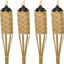 Bamboo Tiki Torches 4-Pack  Weather-Resistant Outdoor Dcor with Easy-Pour Wide-Mouth Canister Refill for Patio, Garden, Backyard, and Parties, 57-Inch Citronella Torches