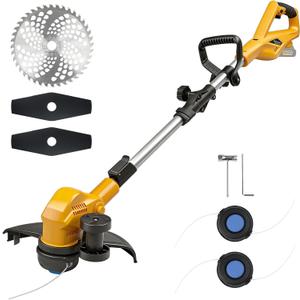 Cordless Weed Wacker & Edger for Dewalt 20V Battery, 3-in-1 Folding 150cm/59in Brushless Electric String Trimmer, Grass Cutter with 3 Types Blades for Lawn, Yard and Bush Trimming(No Battery), Medium