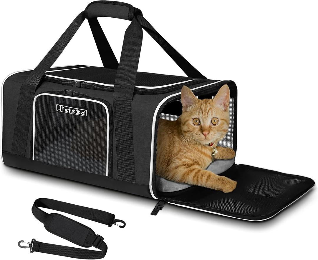 Petskd Pet Carrier 17x12x8.5 JetBlue Allegiant Airline Approved,Pet Travel Carrier Bag for Small Cats and Dogs, Soft Dog Carrier for 1-8 LBS Pets,Dog Cat Carrier with Safety Lock Zipper(Black) (Small(JetBlue Allegiant Airlines), Black)