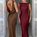 Memoriesea Women's Elegant Sleeveless High Neck Tie Cocktail Wedding Party Maxi Dress (Red, M)
