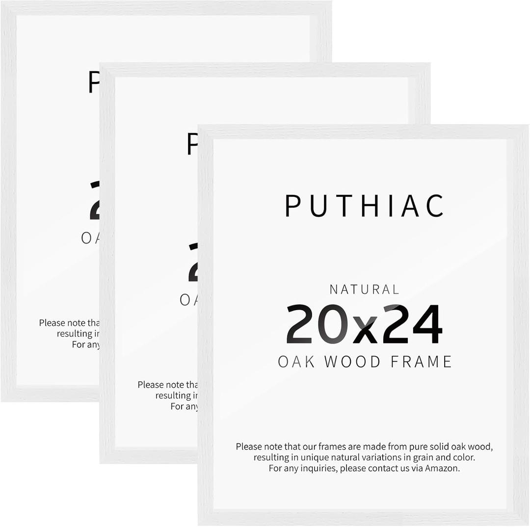 Puthiac 20x24 Solid Oak Wood Picture Frames, White, 3 Pack