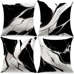 Grey and Black Abstract Pillow Covers 18 x 18 Inch Set of 4 Decorative Throw Pillow Covers for Home Living Room Decor Sofa Bedroom Car Couch Cushion Cover