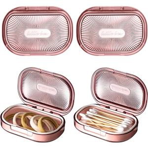Kigley 4 Pcs Hair Tie Container Small Portable Travel Cotton Swab Holder Flosser Dispenser with Lid Plastic Box Storage Containers for Small Items, 3.94 x 2.76 Inch (Pink)