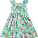 Vieille Toddler Girls Summer Dress Ruffle Short Sleeve Cute Mermaid Backless Kids Casual Beach Dress 3-7T (Green)