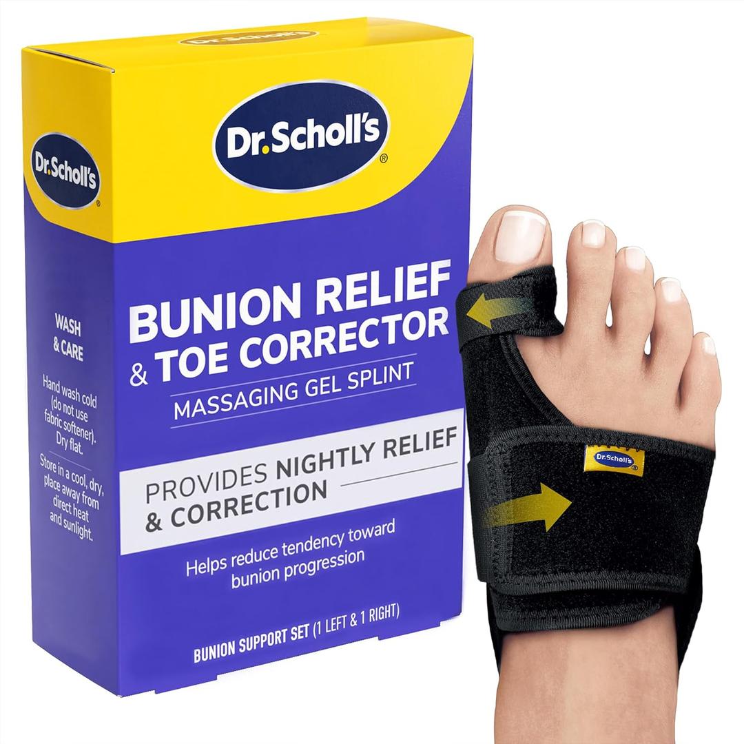 Dr. Scholl's BUNION RELIEF & TOE CORRECTOR // Massaging Gel Bunion Splint & Big Toe Straightener - Orthopedic Bunion Corrector for Women & Men - Bunion Pads for Bunion Pain Relief, 1 Support Set (Left & Right)