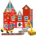 SYNCFUN 40PCS Magnetic City Rescue Set for Kids  Dual-Theme Construction & Firefighting Scenarios, Including Vehicles & Cranes, Educational STEM Toy for Boys & Girls Ages 3-5 4-8