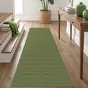 Washable Runner Rug 3x5 Non Slip Rubber Backed Wide Hallway Runner Entryway Runner Indoor, Kitchen Rugs Woven Cotton Floor Carpet for Hall Entrance Bedroom, Olive Green/Earthy Green