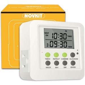 3-in-1 Dual Outlet Timer Plug with Interval Cycle for Indoor, 7 Day 24 Hour Programmable Digital Repeat Timer Switch(15A, 1875W)