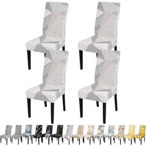 JQinHome White Chair Covers for Dining Room Set of 4, High Stretch Removable Washable Parsons Chair Slipcover for Home Party Hotel Wedding Ceremony (4PCS, Geometric)