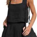 Womens Linen 2 Piece Outfits Lounge Sets sleeveless Tank Tops and High Waist Shorts Summer Vacation Set, M