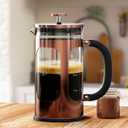 Veken French Press Coffee Maker, Heat Resistant Thickened Borosilicate Glass,Stainless Steel Brewer,Single Serve Small Pot, Cold Brew Cafetera Teapot for Kitchen Travel Camping, 21oz 0.6 L, Copper