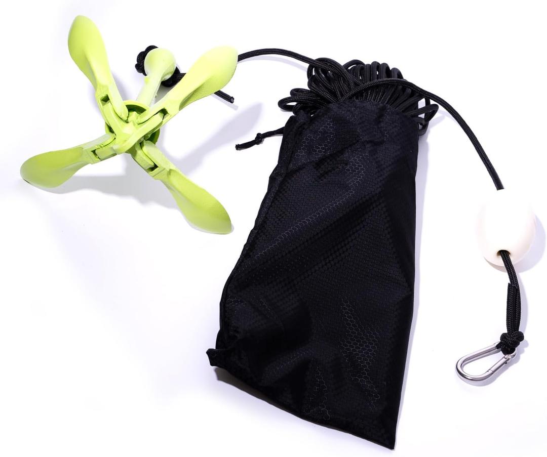 Kayak Anchor Kit, 3.5 lb Marine Folding Grapnel Anchor with Rope and Storage Bag, Accessories for Small Boats, Canoes, SUP Paddle Boards
