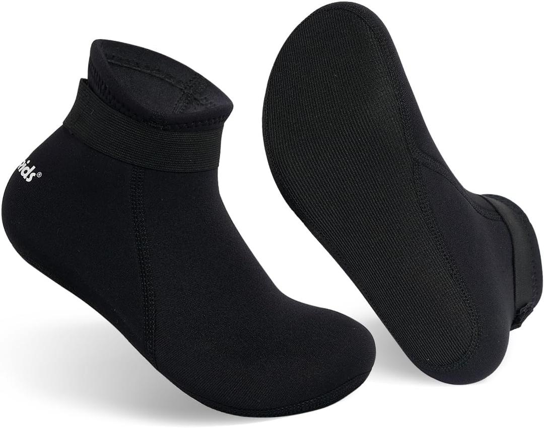 Gogokids 3mm Neoprene Wetsuit Socks for Kids, Keep Warm Toddler Water Socks, Anti-Scratch, Non-Slip, and Anti-Scald (2.5-3.5 Big Kid, Black)