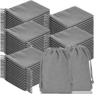 Sweetude 100 Pieces Valentine's Day Velvet Drawstring Bags Jewelry Pouches Bulk 2.76 x 3.54 Inches Wedding Mini Gift Bags for Party Favors(Gray)