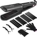 Hair Crimper for Women - Ceramic Waver Hair Tool with 4-in-1 Flat Crimping Iron Plates, 15s Fast Heating, Volumizing Hair Crimper, for All Hair Types - Black